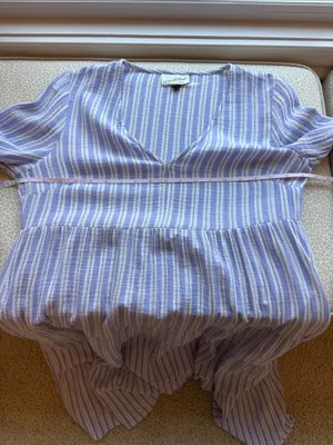New Universal Thread Blue & White Striped Long Sleeve V-Neck Tiered Maxi Dress S thumbnail 10