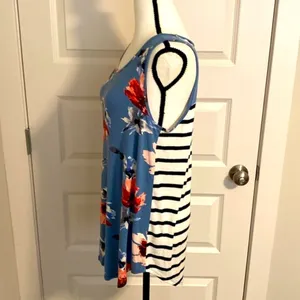 Twenty ten|| Blue floral/ black and white striped buttery soft tank top thumbnail 3
