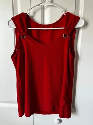 Red Eyelet Tank Top M Size M thumbnail 1