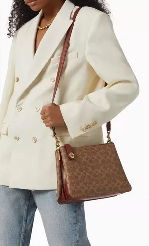 Coach Double Zip Shoulder Signature  Canvas Handbag  thumbnail 1