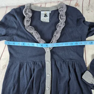 Esther's Archive‎ Navy Blue Cotton Cashmere Ruffle Bow Cardigan Sweater Small thumbnail 9