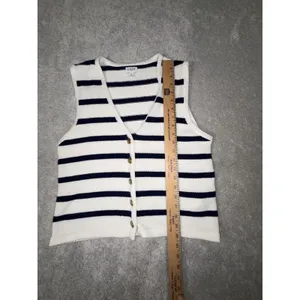 J Crew Sweater Vest Womens M Blue White Striped Button Front Nautical Preppy‎ thumbnail 8