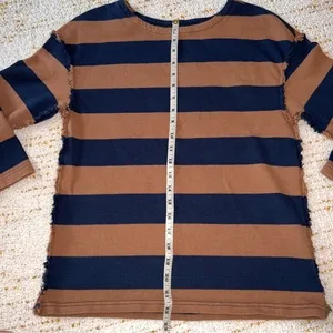 Madewell Luxe Long Sleeve Striped Navy & Brown Top Size XXS thumbnail 4