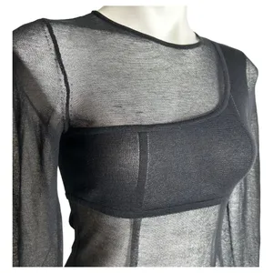 Gauge81 Feriz Womens Black Sheer Round Neck Long Sleeve Bodysuit Small ($355) thumbnail 11