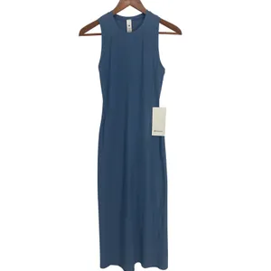 Lululemon All Aligned Ribbed Nulu Midi Dress‎ Washed Denim Size 2 thumbnail 3