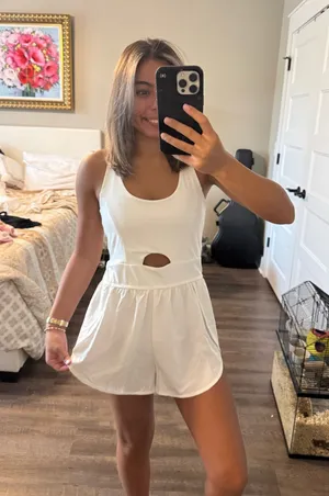 White Cutout Tank Romper thumbnail 1