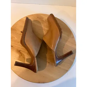 Y2K Vintage Tan Genuine Leather Western Heeled Clog Mule Size 8 Made in Brazil thumbnail 5