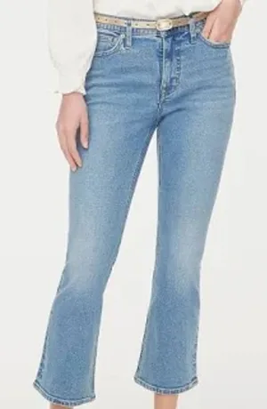 J. Crew Mid-Rise Flare Crop All Day Stretch Med Indigo Wash Sz 32 NWT Petite thumbnail 1