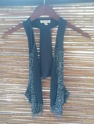Anthropologie Silence + Noise M Black Beaded Gypsy Vest thumbnail 1