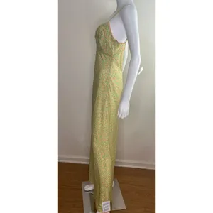 Topshop Floral Satin Ruched Bust Maxi Dress Green Pink Size 6 thumbnail 5