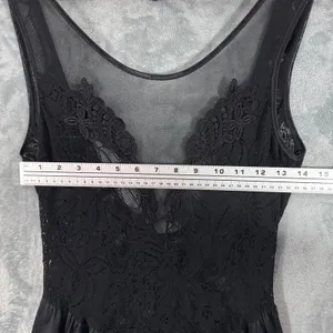 Vintage 80s Victoria's Secret Black Lace V Neck Sheer Bodice Dress Small thumbnail 10