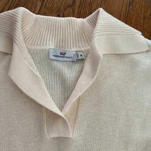 Vineyard vines Cream popover open collar knit polo Sweater poly wool blend M thumbnail 2