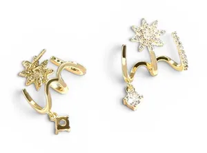 New Gold Tone Starburst and Crystal Drop Multi-Faux Hoop Earrings thumbnail 1