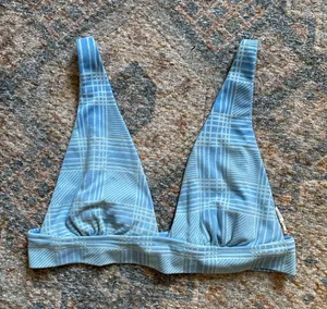 aerie Light Blue Plaid Triangle Bikini Top thumbnail 1