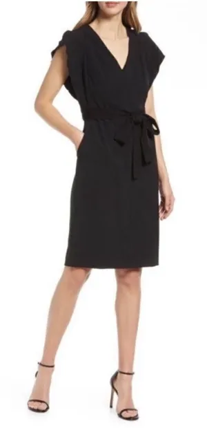 Eliza J Ruffle Sleeve Sheath‎ Dress Women's 6 Black Crepe LBD Classic Career thumbnail 1