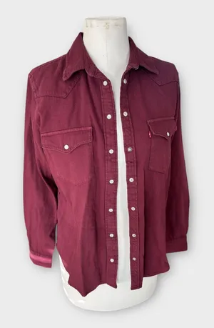 Levi's Western Pearl Snap Button Up Shirt Burgandy Women's sz Medium Western NWT thumbnail 1