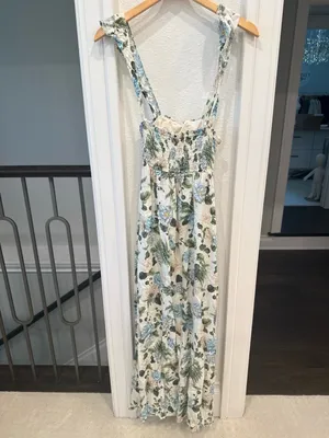 Agua Bendita Floral Smocked Maxi Dress Blue Green Size Small thumbnail 3
