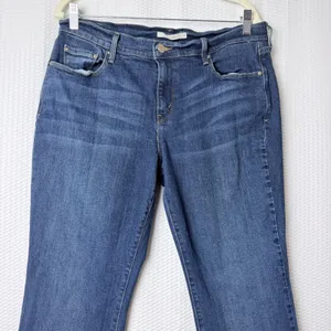 Levi's 505 Straight‎ Jeans Women 12 Dark Wash Blue Stretch Denim Mid Rise Retro thumbnail 3