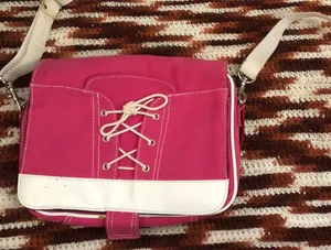 Y2K Retro Early 2000s Pink White “Sneaker Lace-Up Style” Crossbody Messenger Shoulder Bag Purse #Fairygrunge #Biker #Streetwear #Barbie #Bratz thumbnail 1