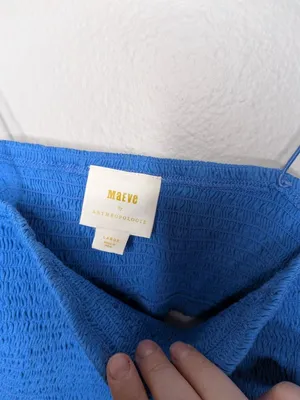 Maeve By Anthropologie Blue Smocked Cotton Crop Top Large thumbnail 3