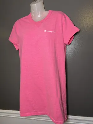 Champion Tunic Shirt Womens XS Pink Solid Logo Crew Neck Short Sleeve Tee Top thumbnail 4