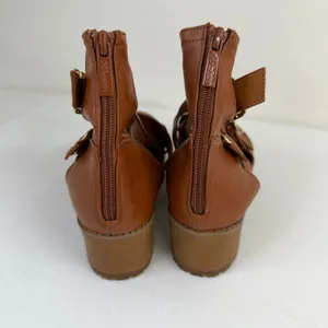 Breckelle's brown gold buckle strappy chunky heel‎ zip ankle boots sandals 8 thumbnail 3