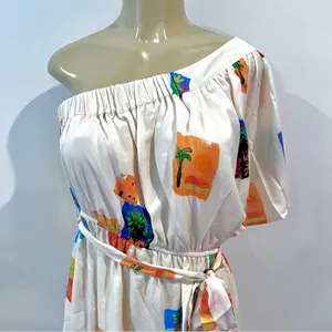 New Entro One-shoulder Maxi Dress Sz L Elastic Waist Loose thumbnail 2