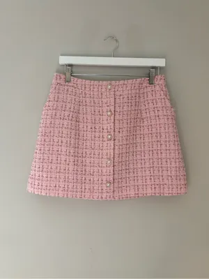 Lulus Charmed Perfection Pink Tweed Sequin Pearl Mini Skirt Large thumbnail 3