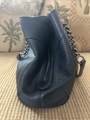 Coach Edie Turnlock Dark Navy Blue Pebbled Leather Shoulder Bag w/ Chain Straps thumbnail 4