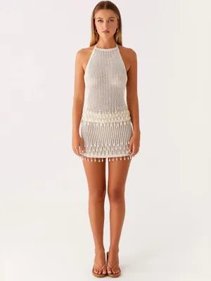 NWT Peppermayo Scorpio Crochet Halter Top (S/M) and Mini Skirt (M/L) in Ivory thumbnail 8