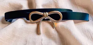 Black Faux Leather Bow Belt Gold Buckle Women’s Coquette thumbnail 1