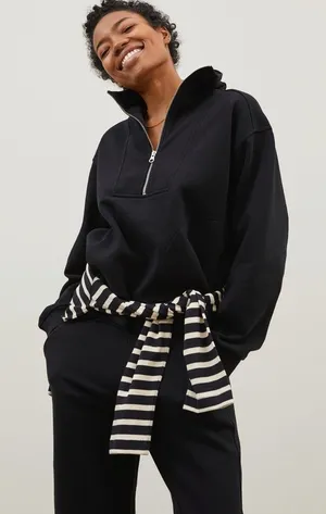 Everlane Track Half-Zip Pullover Organic Cotton Black Size Small thumbnail 1