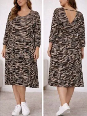 LOFT Animal Print Long Sleeve Maxi Dress Size 14 Stretch Like New thumbnail 2