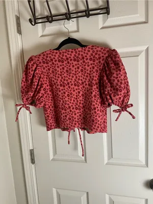 Free People Sweet Sun Top Puff Sleeve Tie-Front Cropped Top size Small thumbnail 8