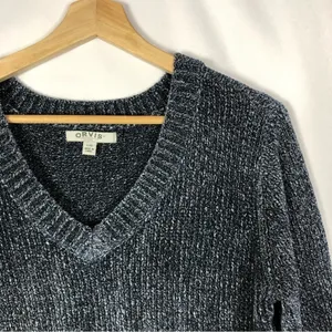 Orvis Marled Navy Blue Chenille Knit‎ V-Neck Sweater L thumbnail 4