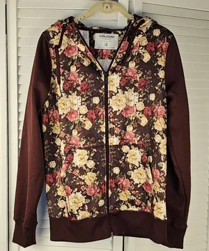Volcom Womens Burgundy Nelson Fleece Full Zip Hoodie Jacket Medium‎ thumbnail 1