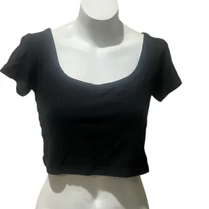 Madewell Womens Cropped T-Shirt Size M Black Solid Scoop Neck Short Sleeve thumbnail 8