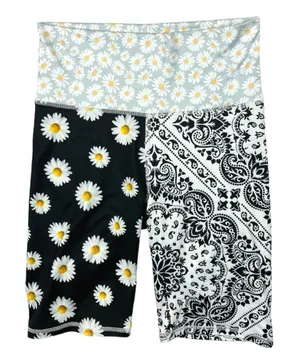 Women's Multicolor Mixed Media Print Floral Daisy Athletic Bike Short Size S thumbnail 1