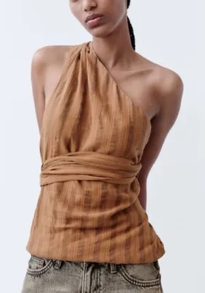 Zara one shoulder top with over the shoulder tie NWT SIZE XS thumbnail 1