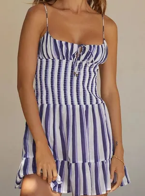 NWT Anthropologie Tiered Smocked Mini Dress vacation Resortwear stripe XS thumbnail 1