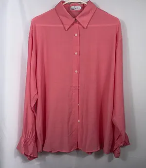 Pink Ruffle Sleeve Button Down Top 1X NWOT Size XL thumbnail 1