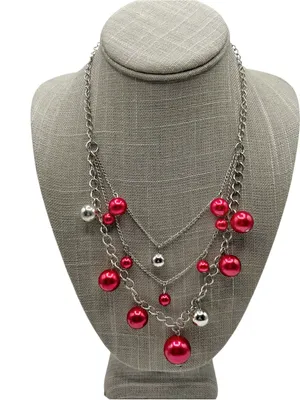 Red, Blue & Green Chunky Faux Pearl Necklace & Bracelet Jewelry Lot thumbnail 10