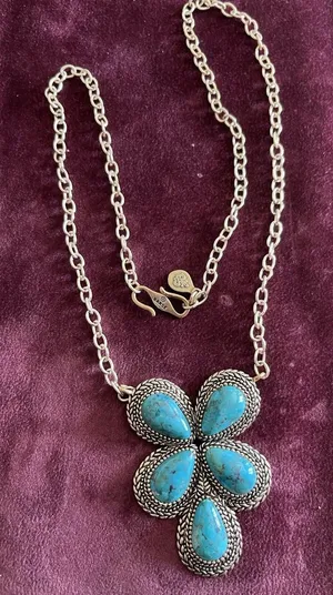 Barse Cactus Flower Turquoise Cluster Pendant Necklace and earrings thumbnail 1