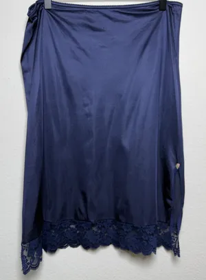 VTG 80s JCPenney Women Fairy Coquette Midi Skirt M Navy Blue Lace Side Slit Rose thumbnail 1