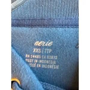 Aerie Lace Up V-Neck Sweatshirt Blue Raw Hem XXS Y2K thumbnail 3