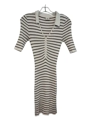 Abercrombie & Fitch Half-Zip Polo Mini Sweater Dress Brown White Striped Size Me thumbnail 2