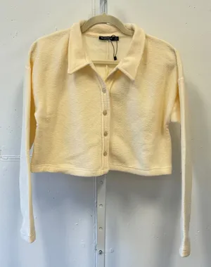 Nasty Gal Collection Cream Cropped Boxy Cardigan Button‎ Front Textured Top US 2 thumbnail 1