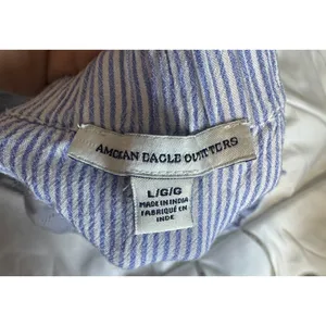 American Eagle Outfitters Blue Embroidered Crop Top Peasant off shoulder sz‎ L thumbnail 9