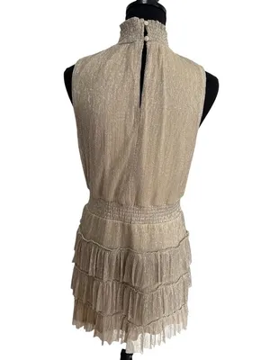Express Metallic Gold Ruffled Mini Dress thumbnail 3