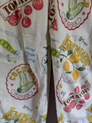 COTTON MID RISE FRUIT CAT GRAPHIC BARREL-LEG TROUSERS small thumbnail 4